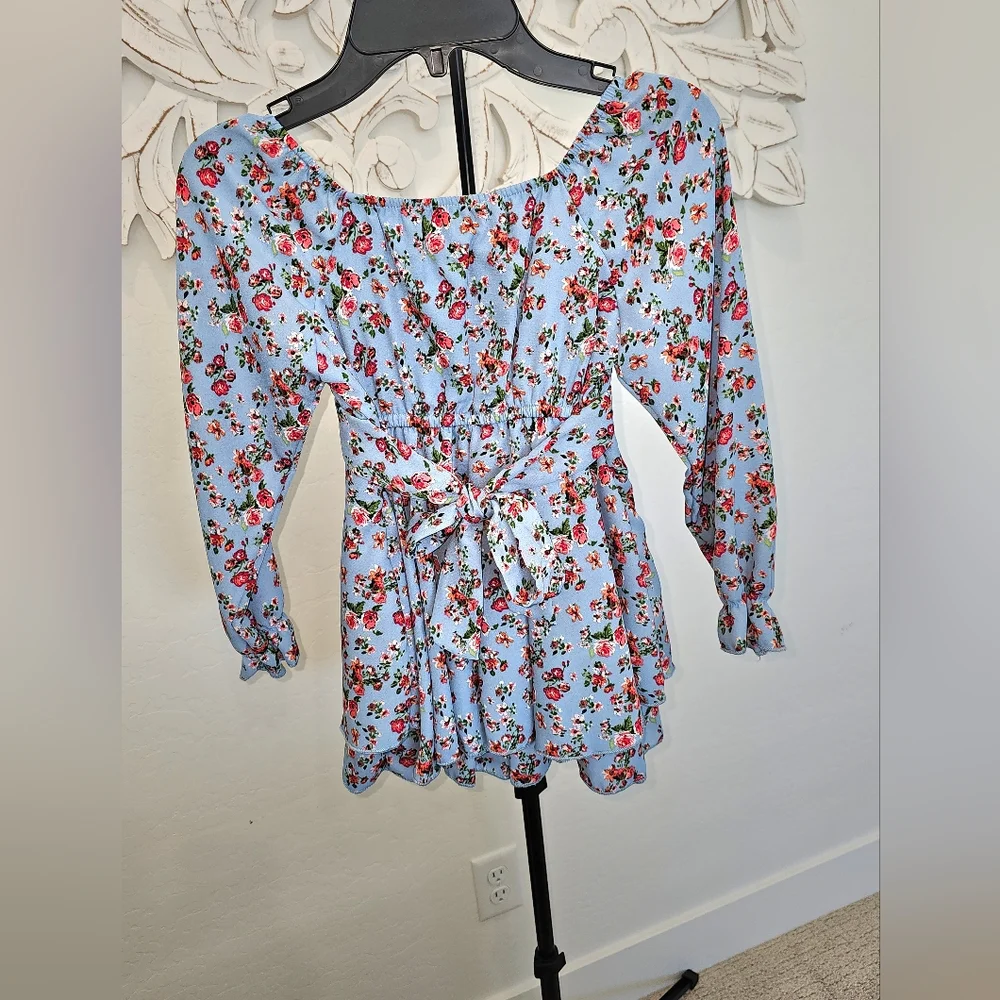 NWT allison + kelly Long Sleeve Dress w/built-in Shorts Floral Blue Casual - Sz6 - Picture 3 of 6